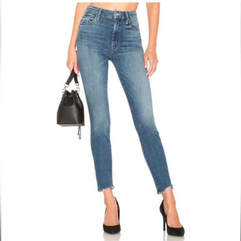 MOTHER High Waisted Looker Ankle Chew medium wash skinny jeans size 26